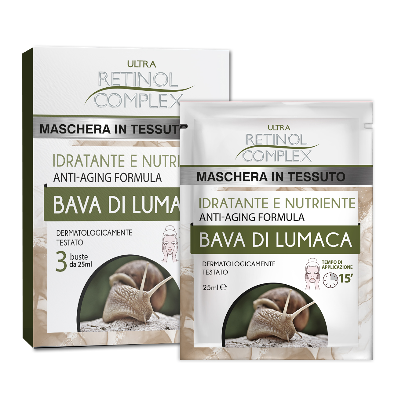 Confezione maschera in tessuto bava di lumaca 3 buste da 25 ml Retinol Complex