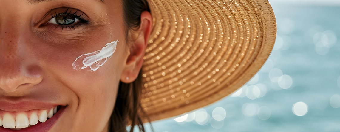 donna al mare con crema solare