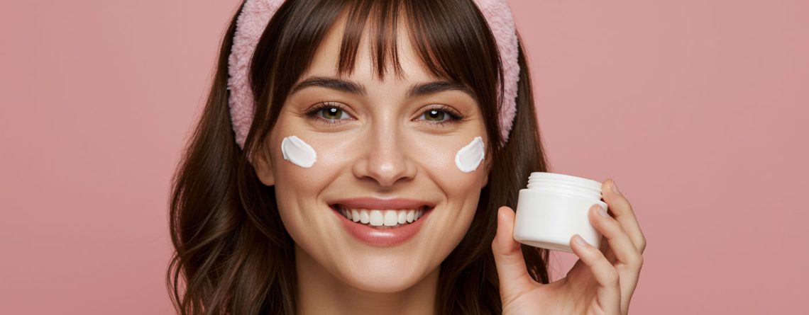 donna con vasetto crema tra le mani