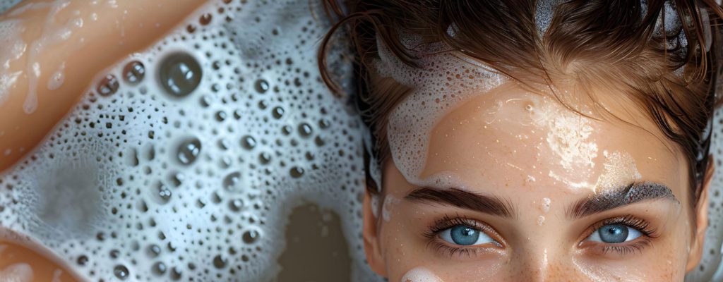 ragazza immersa in acqua particolare occhi