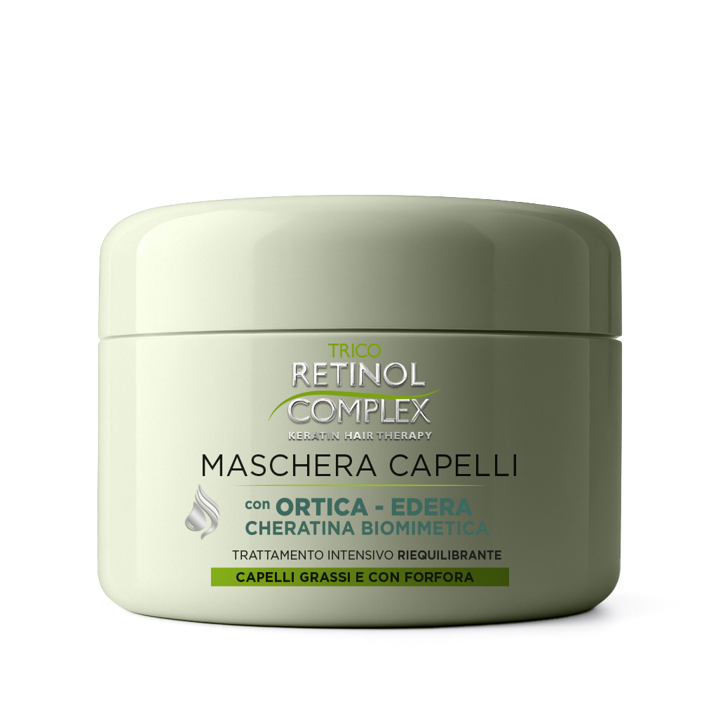 Maschera Capelli Grassi e con Forfora 300ml - Retinol Complex Maschera per capelli grassi e con forfora Retinol Complex da 300ml, trattamento purificante e seboequilibrante