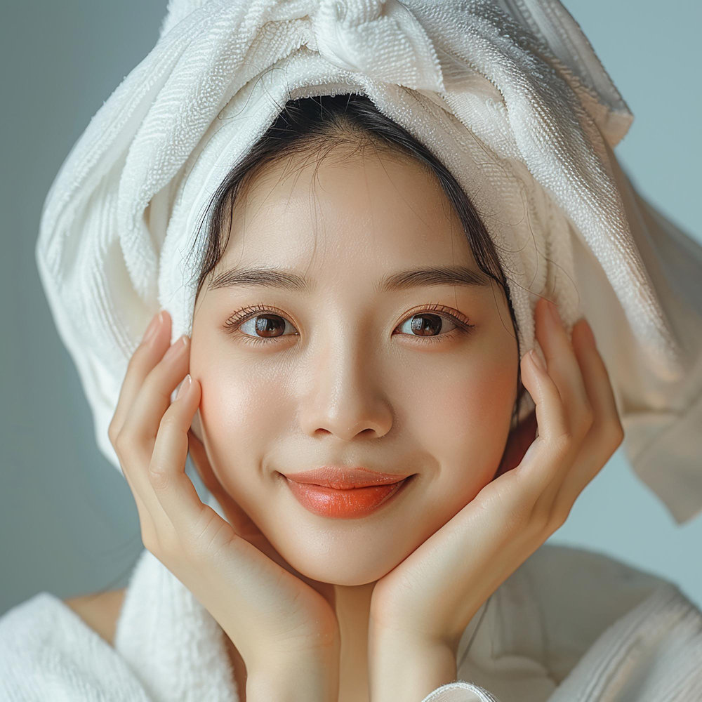 donna asiatica con pelle luminosa effetto glow