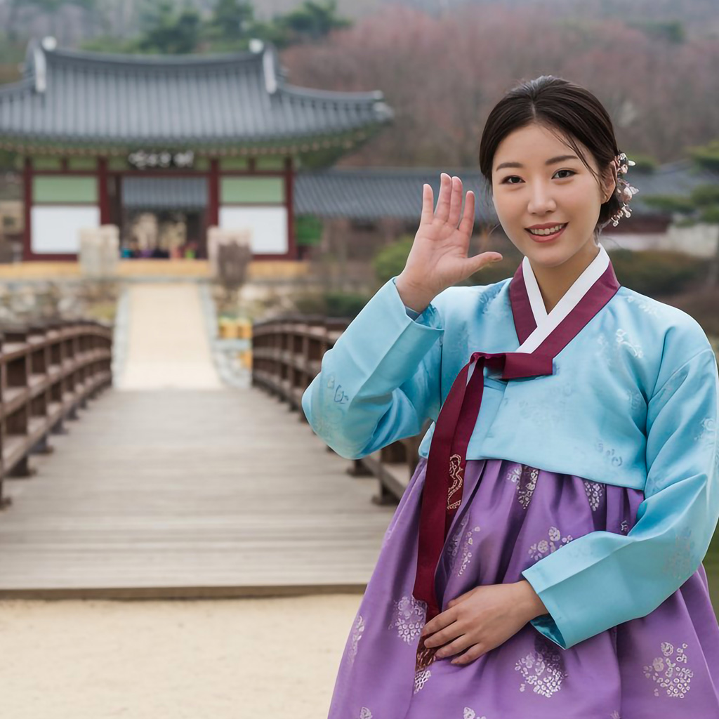 donna coreana sorride e saluta