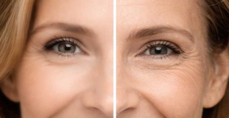 Occhi con rughe e senza