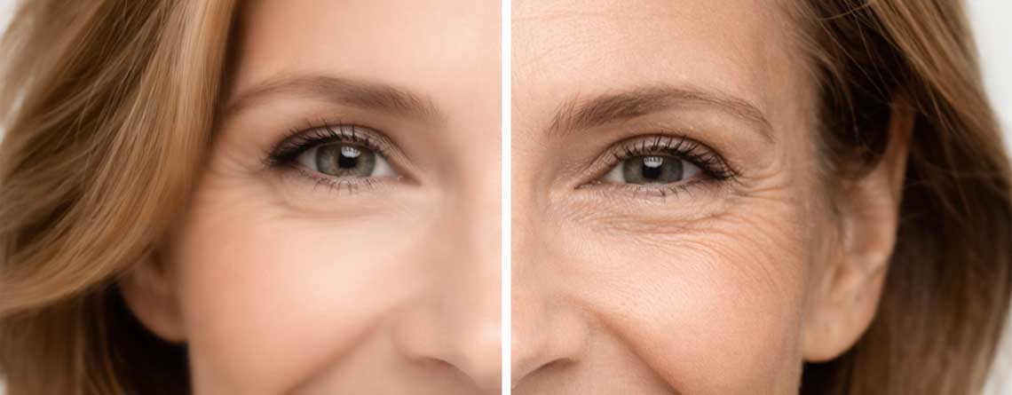 Occhi con rughe e senza